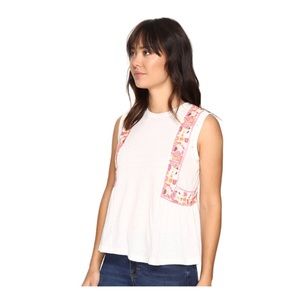 FREE PEOPLE Marcy white embroidered peplum tank